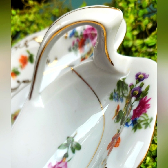 VICTORIA 50s Rare #222 Pink Roses Czech Multi Floral Relish Candy w Handle Dish - Picture 6 of 12